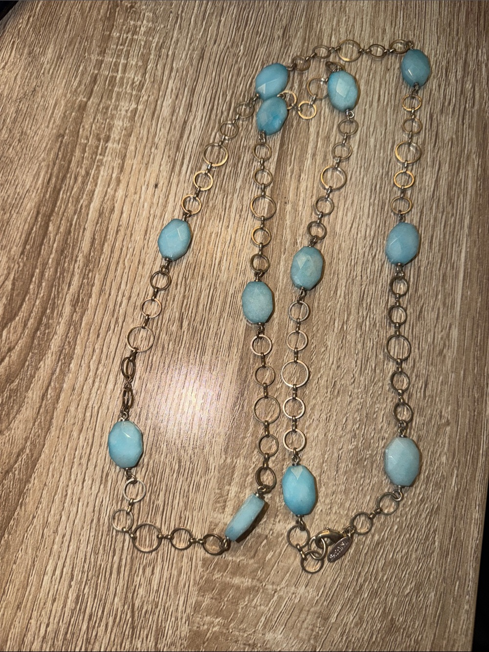 Talbots Gold Chain Necklace with Light Blue Beads